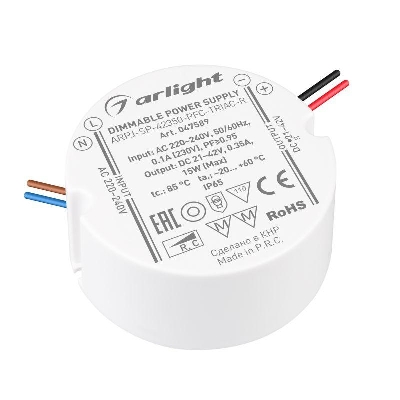 Блок питания ARPJ-SP-42350-PFC-TRIAC-R (15Вт 21-42В 350мА) IP65 пластик Arlight 047589
