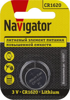 Элемент питания литиевый CR1620 93 827 NBT-CR1620-BP1 (блист.1шт) NAVIGATOR 93827