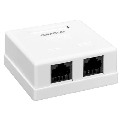 Розетка настенная TERACOM кат.5E неэкранированная 2 порта RJ-45 Dual IDC бел. EKF TRC-WBOX-2RJ45-5EUTP-WH