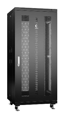Шкаф монтажный телекоммуникационный напольн. ND-05C-27U60/80-BK 19дюйм 27U 600х800х1388мм для распределит. и серверн. оборудования; передн. и задн. перфорир. двери ручка с замком RAL 9004 черн. Cabeus 8564c