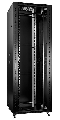 Шкаф монтажный телекоммуникационный напольный SH-05C-47U80/80-BK 19дюйм для распред. и серверн. оборудования 47U 800х800х2277мм передн. стеклян. и задн. сплошн. метал. двери ручка с замком черн. (RAL 9004) Cabeus 8579c