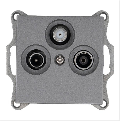 Розетка телевизионная оконечная TV + FM + SAT 3-м Ф9.5мм механизм алюм. Jasmart G6206S