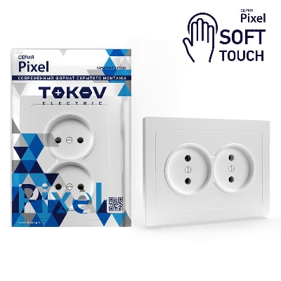 Розетка 2-м СП Pixel 16А IP20 без заземл. в сборе айс TOKOV ELECTRIC TKE-PX-R2F-C34