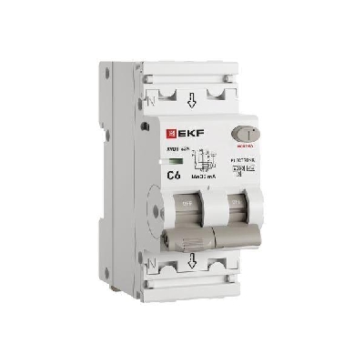 Выключатель автоматический дифференциального тока 2п (1P+N) C 6А 30мА тип A 6кА АВДТ-63N (электрон.) PROxima EKF D63N26EA6C30