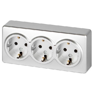 Розетка 3-м ОП Эксперт 11-2208-03 16А IP20 250В 3х2P+E Schuko с заземл. алюм. Эра Б0063010
