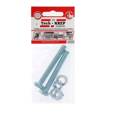 Болт с шестигранной головкой М8х100 DIN 933 + гайка + шайба оцинк. (уп.2шт) Tech-Krep/Zitar 112725