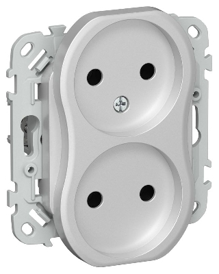 Розетка 2-м СП FLITE РС02-1-ФлА 10А без заземл. без защ. шторок безвинтовое крепление механизм алюм. IEK FI-R20-10-1-K47