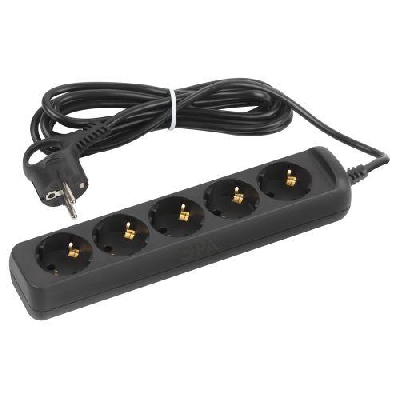 Удлинитель 5х3м с заземл. 10А ПВС 3х0.75 черн. UX-5e-3m-B Эра Б0057725