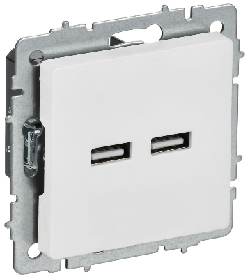 Розетка BRITE РЮ10-1-БрАБ USB A+A 3.1А механизм арктич. бел. IEK BR-U21-D31-K91