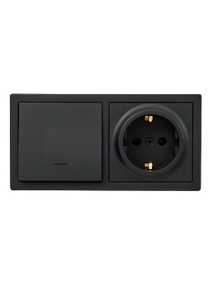 Блок выключатель 1-клав. с инд. и розетка 1-местн с заземл. LETO черн. бархат горизонталь LEZARD 752-4200-170BIP