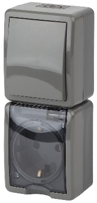 Блок розетка+выкл. ОП Эра Эксперт 11-7407-03 16А(10AX)-250В верт. IP54 сер. ЭРА Б0036005