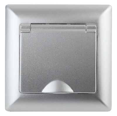 Розетка 1-м СП Solo 4-203-03 16А 250В IP20 2P+E Schuko с заземл. защ. крышка алюм. Intro Б0053659