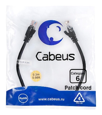Патч-корд U/UTP кат.6 PC-UTP-RJ45-Cat.6-0.3m-BK 2xRJ45/8p8c неэкранир. PVC 0.3м черн. Cabeus 8661c