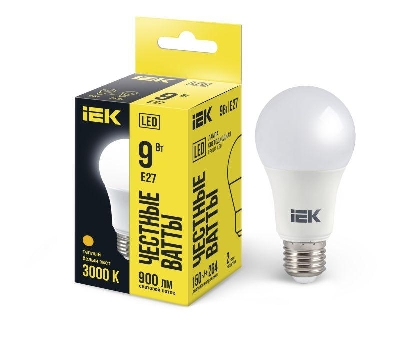 Лампа светодиодная A60 9Вт грушевидная 3000К тепл. бел. E27 810лм 230-240В IEK LLE-A60-9-230-30-E27