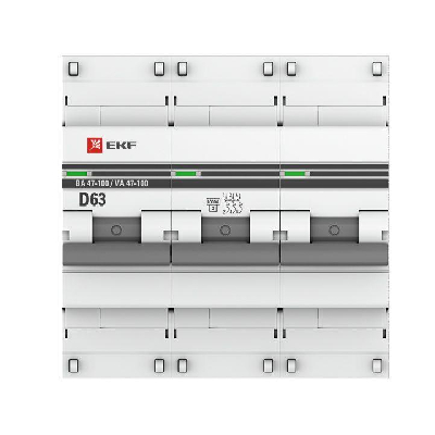 Выключатель автоматический модульный 3п D 63А 10кА ВА 47-100 PROxima EKF mcb47100-3-63D-pro