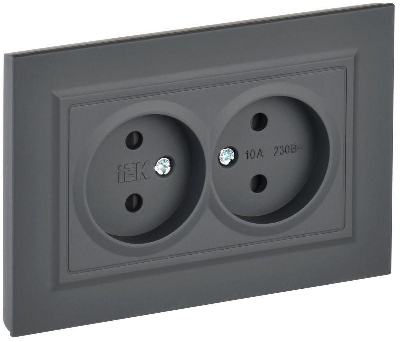 Розетка 2-м СП BRITE РСш12-2-БрГ 10А в сборе без заземл. защ. шторки графит IEK BR-R23-10-K53-F