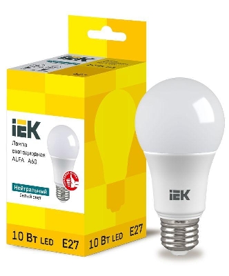 Лампа светодиодная Alfa 10Вт A60 грушевидная 4000К E27 230В (6шт) IEK LLA-A60-10-230-40-E27-6