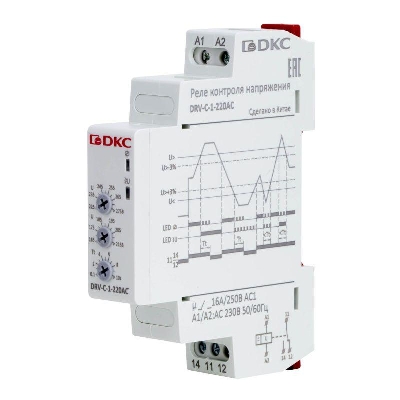 Реле контроля напряжения однофазное тип DRV конфигурация контакта 1CO 220В AC DKC DRV-C-1-220AC