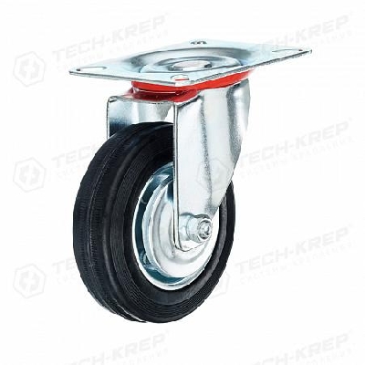 Колесо промышленное поворотное стальной обод с резиновой шиной и роликоподшипником площадка d100 без тормоза (уп.1шт) Tech-Krep/Zitar 151211
