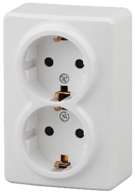 Розетка 2-м ОП Эра Эксперт 11-2206-01 16А IP20 16AX 250В 2х2P+E Schuko защ. шторки бел. Эра Б0020694