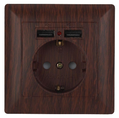 Розетка 1-м СП Solo 4-410-10 P+E Schuko 16А 250В + 2хUSB IP20 с заземл. защ. шторки венге Intro Б0053719
