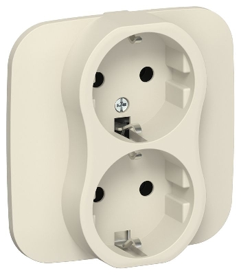 Розетка 2-м СП FLITE РС12-1-А-ФлСл 16А с заземл. без защ. шторок безвинтовое крепление в сборе механизм сливочный IEK FI-R21A-16-1-K86