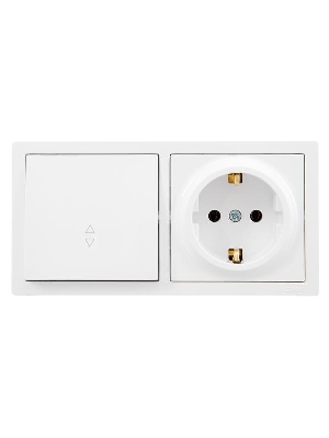 Блок выключатель 1-клав. проходной и розетка 1-местн с заземл. LETO бел. горизонталь LEZARD 752-0200-170BVP