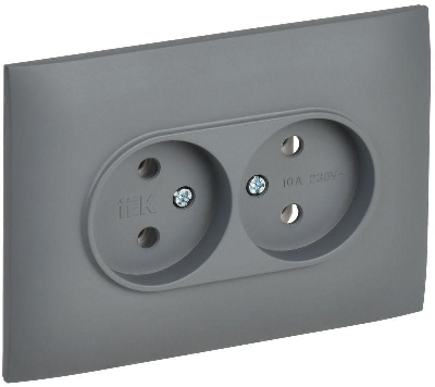 Розетка 2-м SKANDY 10А без заземл. без защ. шторок в сборе SK-R10Gr сер. IEK SK-R20-10-K03-F