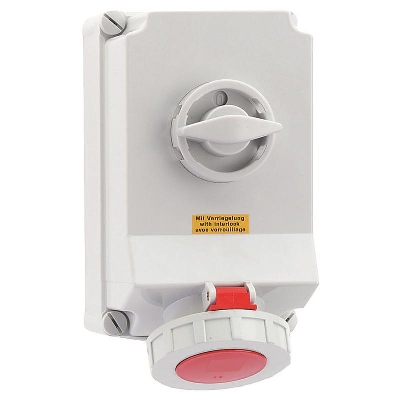 Розетка 63А 4п 3P+PE 6ч 400В IP67 260х160 с блокировкой Bals 16604