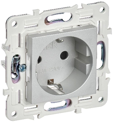 Розетка SKANDY 16А с заземл. защ. шторки безвинт. крепл. SK-R06S серебр. IEK SK-R14-16-1-K23