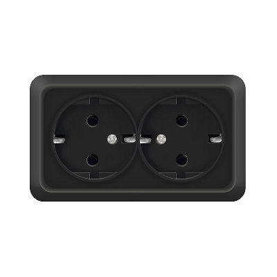 Розетка 2-м ОП Олимп 16А IP20 с заземл. черн. Universal 2216