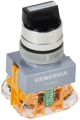 Переключатель D7-20X33 3 полож. 1НО+1НЗ возв. черн. GENERICA BSW50-20X33-3-22-3-K02-G