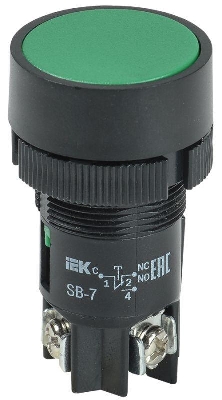 Кнопка SB-7 "Пуск" d22мм 1з+1р 240В зел. IEK BBT40-SB7-K06