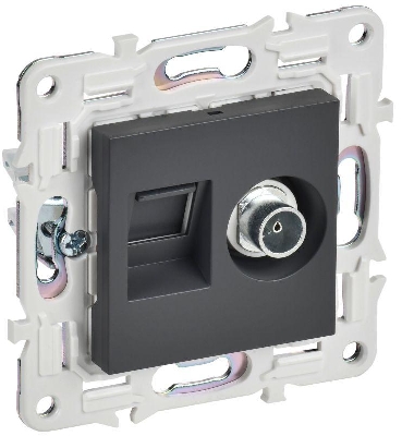 Розетка двойная TV+RJ45 кат.5E SKANDY SK-A14T титан IEK SK-AK20-1-K48