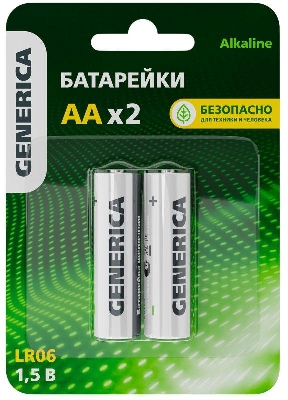 Элемент питания алкалиновый AA/LR6 Alkaline (блист.2шт) GENERICA ABT-LR06-ST-L02-G