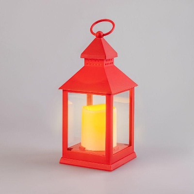 Фонарь декоративный со свечкой красный корпус размер 10.5х10.5х24см тепл. бел. Neon-Night 513-059