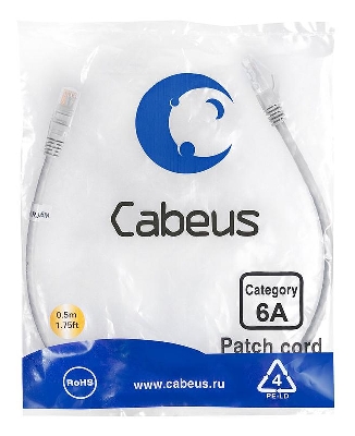 Патч-корд U/UTP кат.6A PC-UTP-RJ45-Cat.6a-0.5m-LSZH 2xRJ45/8p8c неэкранир. LSZH (10G) 0.5м сер. Cabeus 7893c