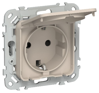 Розетка СП FLITE РСшкр11-1-44-ФлЛ 16А IP44 с заземл. с защ. шторками и крышкой безвинтовое крепление механизм льняной IEK FI-R16-16-1-44-K88