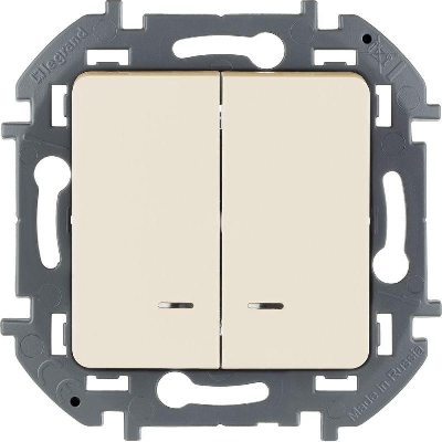Выключатель 2-кл. Inspiria 10А IP20 250В 10AX с подсветкой/индикацией механизм сл. кость Leg 673631