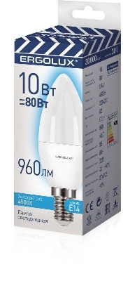 Лампа светодиодная Свеча 10Вт E14 4500К 220-240В ПРОМО LED-C35-10W-E14-4K Ergolux 14545