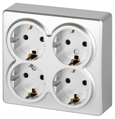 Розетка 4-м ОП Эксперт 11-2211-03 16А IP20 250В 4х2P+E Schuko с заземл. защ. шторки алюм. Эра Б0063022