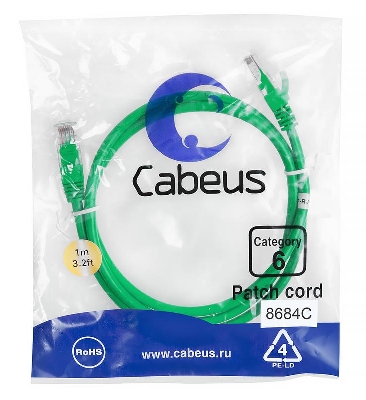 Патч-корд U/UTP кат.6 PC-UTP-RJ45-Cat.6-1m-GN 2xRJ45/8p8c неэкранир. PVC 1м зел. Cabeus 8684c