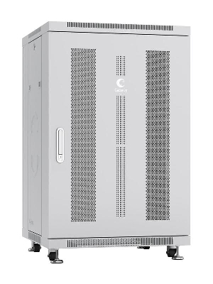 Шкаф монтажный телекоммуникационный напольн. ND-05C-18U60/60 19дюйм 18U 600х600х988мм для распределит. и серверн. оборудования; передн. и задн. перфорир. двери ручка с замком RAL 7035 сер. Cabeus 7656c