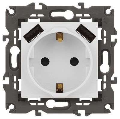Розетка Elegance 14-4109-01М 16A 250В 2P+E защ. штор. с 2xUSB 3А 5В матов. бел. Эра Б0065773