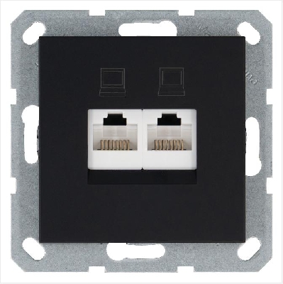 Розетка компьютерная 2-м RJ45 IP20 кат. 5E механизм черн. матов. soft touch Jasmart G6106PB