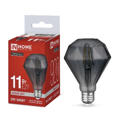 Лампа светодиодная филаментная LED-D95-deco smoky бриллиант дымчатая 11Вт 230В E27 4000К 920лм IN HOME 4690612056111