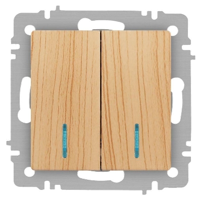 Выключатель 2-кл. СП Accent 6-105-11 10А IP20 250В с подсветкой AL/CU сосна Intro Б0063529