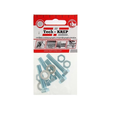 Болт с шестигранной головкой М8х40 DIN 933 + гайка + шайба оцинк. (уп.4шт) Tech-Krep/Zitar 112723