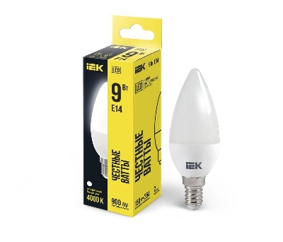 Лампа светодиодная 9Вт C35 свеча 4000К нейтр. бел. E14 230В IEK LLE-C35-9-230-40-E14