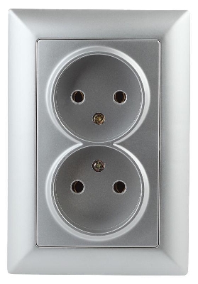 Розетка 2-м СП Solo 4-204-03 2х2P 16А 250В IP20 без заземл. алюм. Intro Б0053668